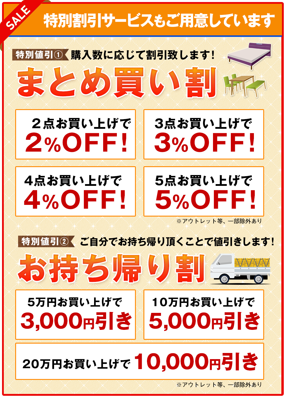 まとめ買い割・お持ち帰り割