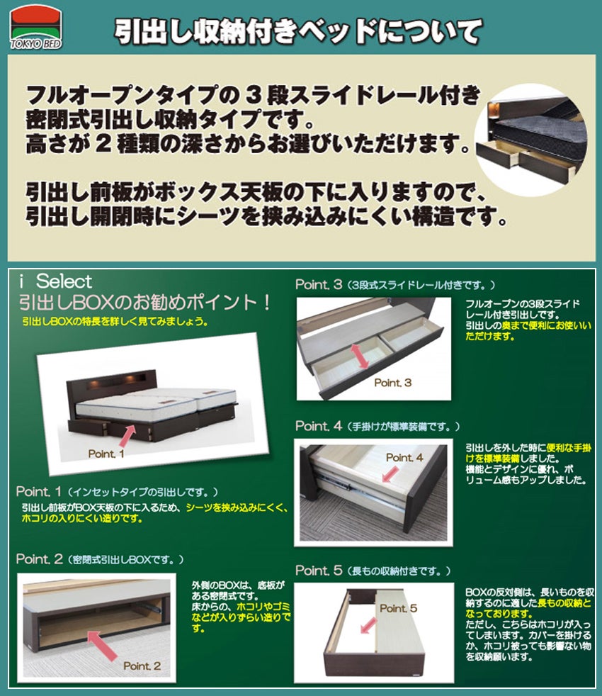 引き出し収納付きベッド