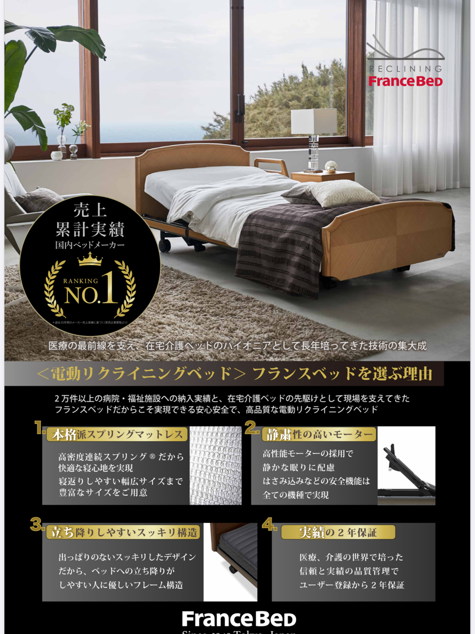 フランスベッド電動リクライニングベッド売上Ｎｏ１の理由