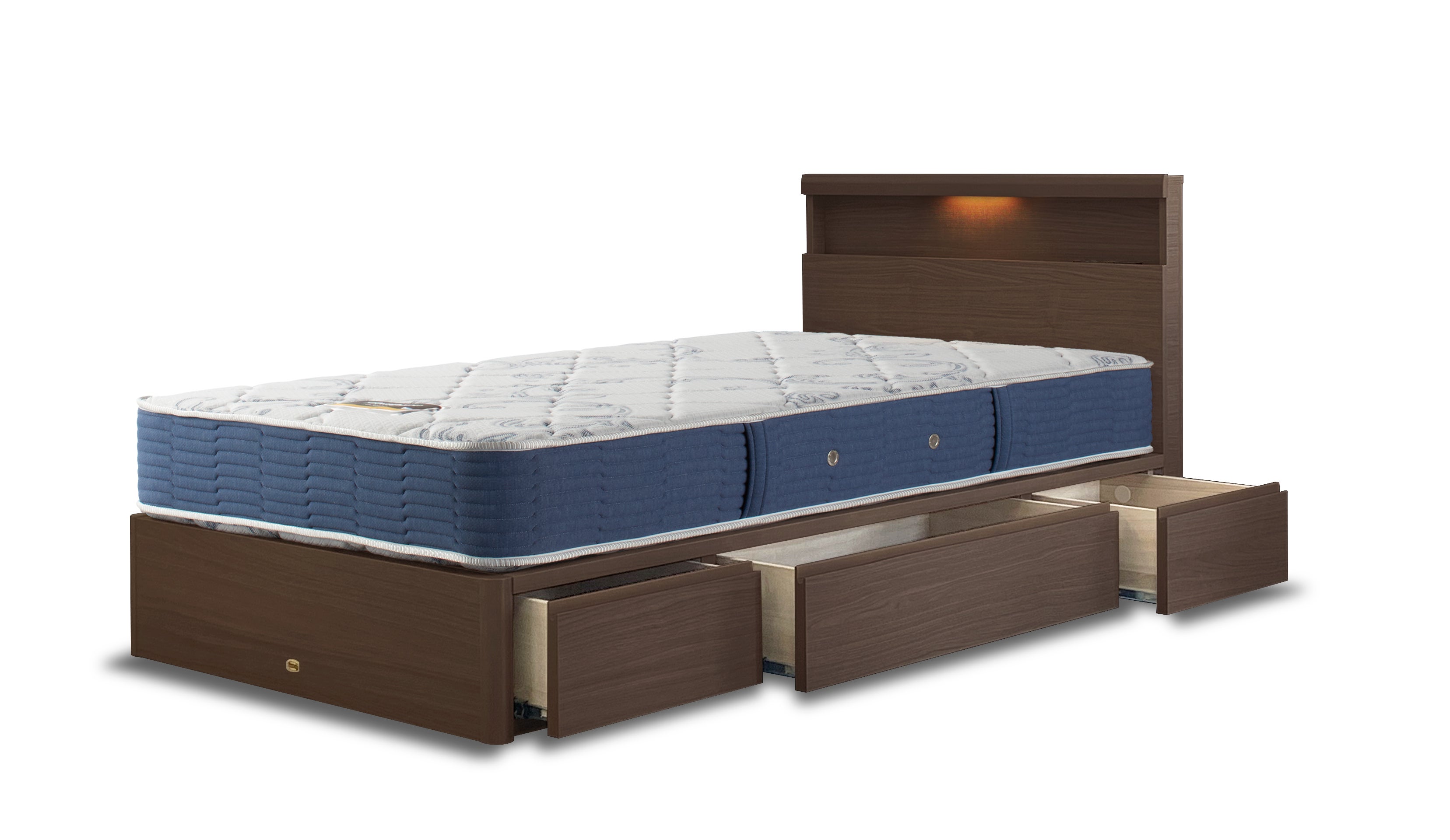 シングルベッド(抽出付)
幅99×長さ204×高さ85 床からマットレス上面までの高さ49.5㎝ 
税込154,000円
