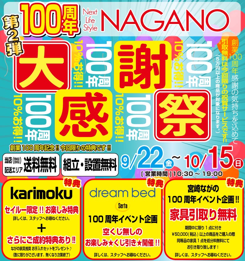 【宮崎店】第2弾!!  宮崎ながの 創業100周年記念 大感謝祭 カリモク ドリームベッド サータ