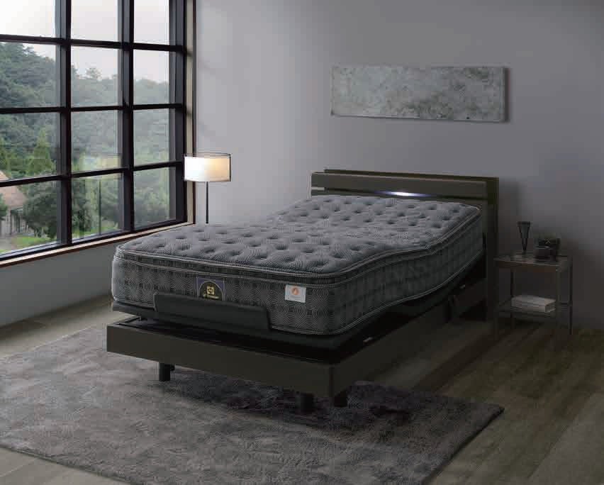 デザインと寝心地を兼ね備えた、シーリー社の電動リクライニングベッド。