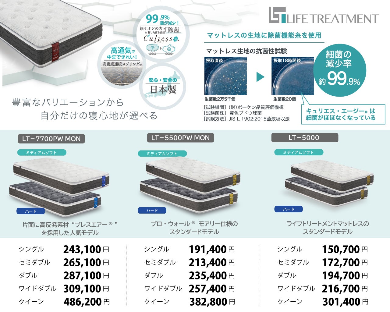 フランスベッドの新定番マットレスも多数展示