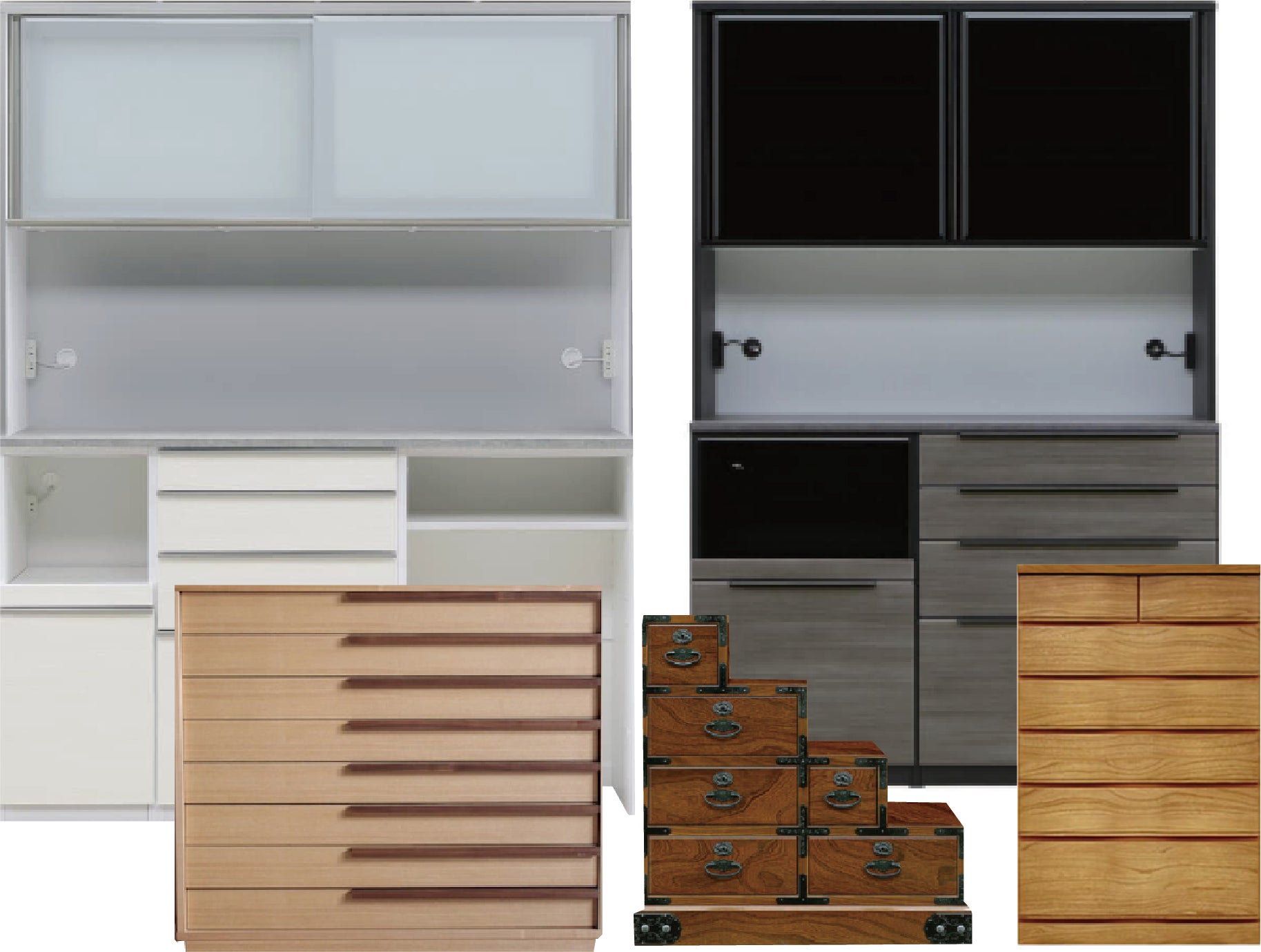 食器棚、書棚、下駄箱、タンスなども多数展示しています！