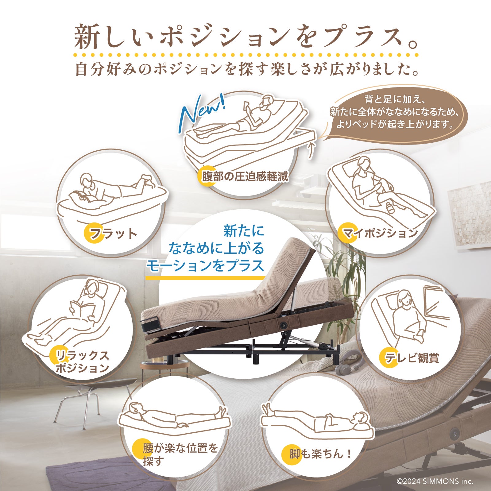 次世代型マルチ機能付き電動リクライニングベッド「シムレストプラス」