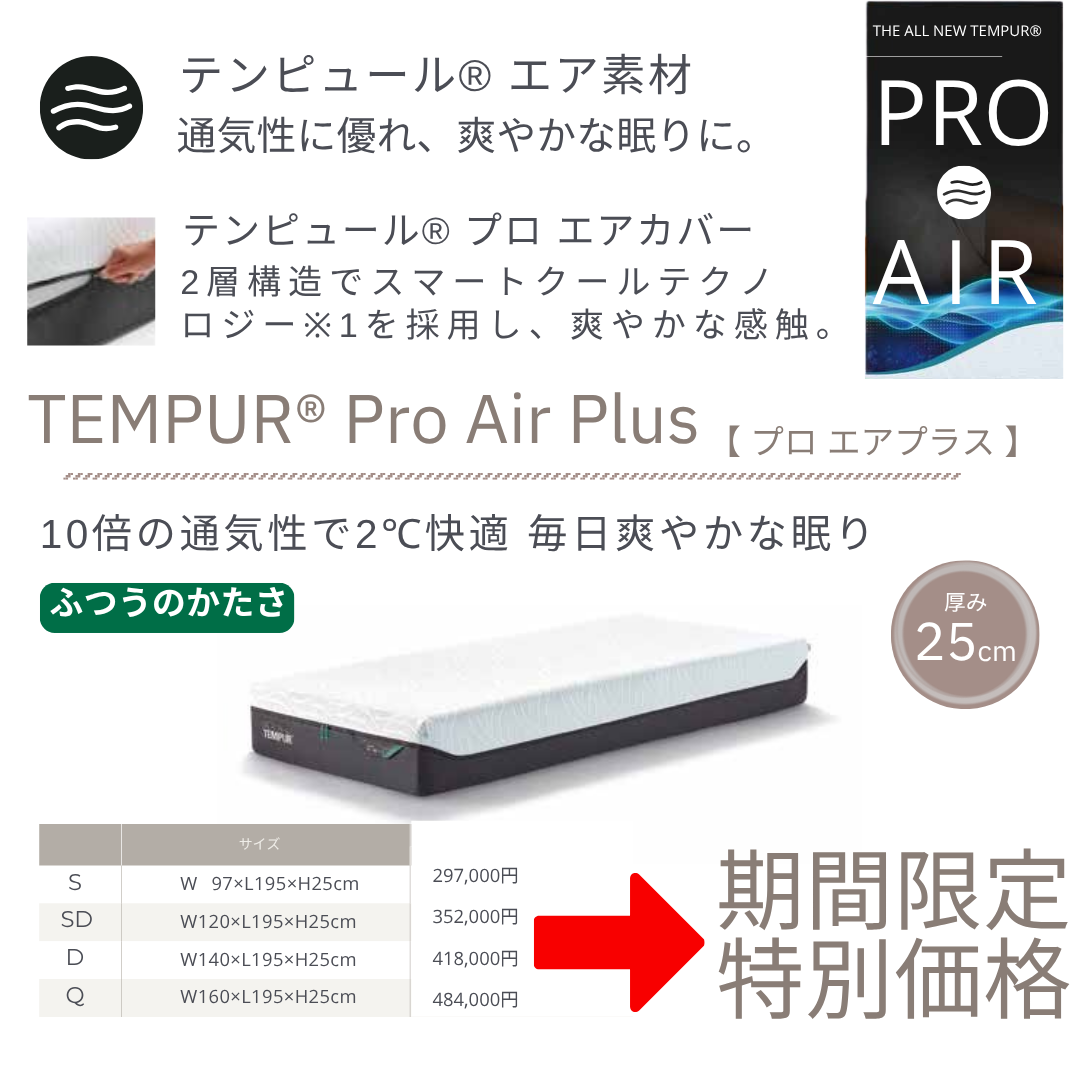 テンピュールエア素材では通気性10倍アップ！