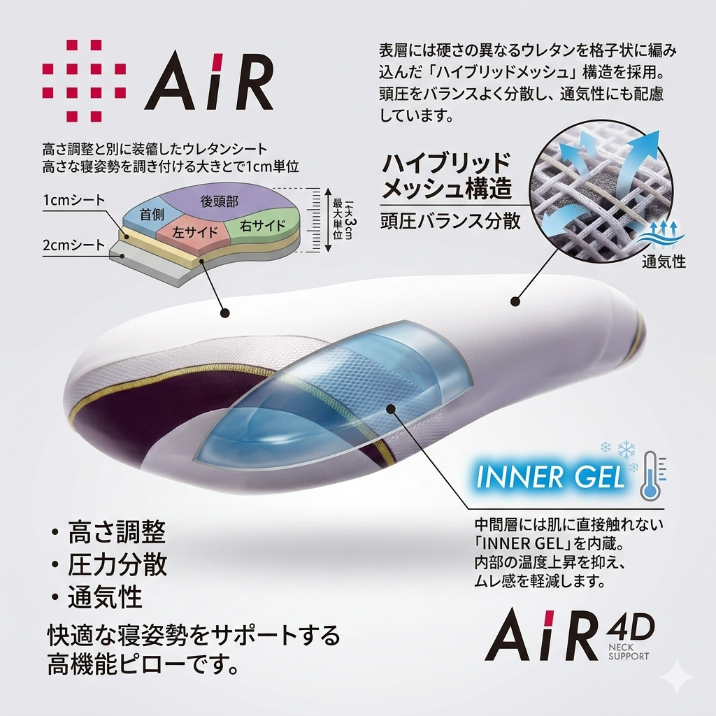 1cm単位で調整。フィット感を追求したAiRピロー